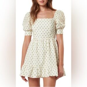 Charlie Holiday Cream Mini Dress with Green Polka Dots